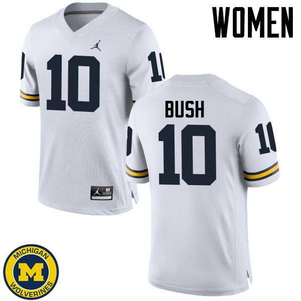 Women's Michigan Wolverines #10 Devin Bush White Fashion Jersey